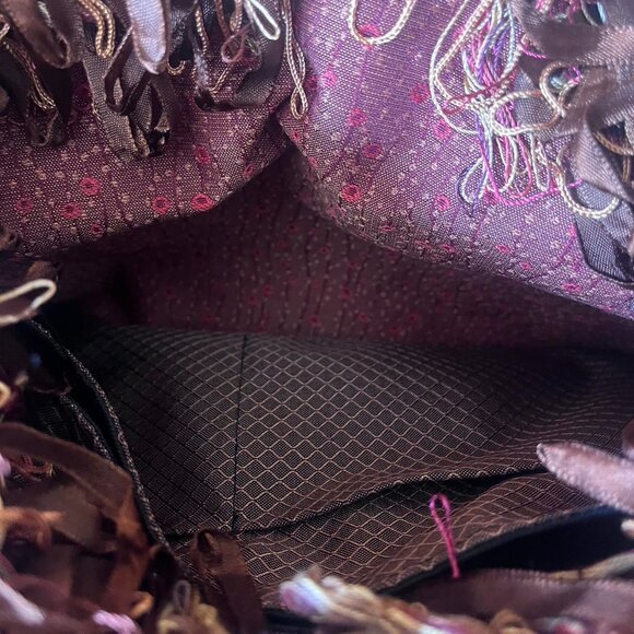 Brown and Burgundy Leopard Print Beaded Bag w Fringe Detail 🐆 - Picture 3 of 3